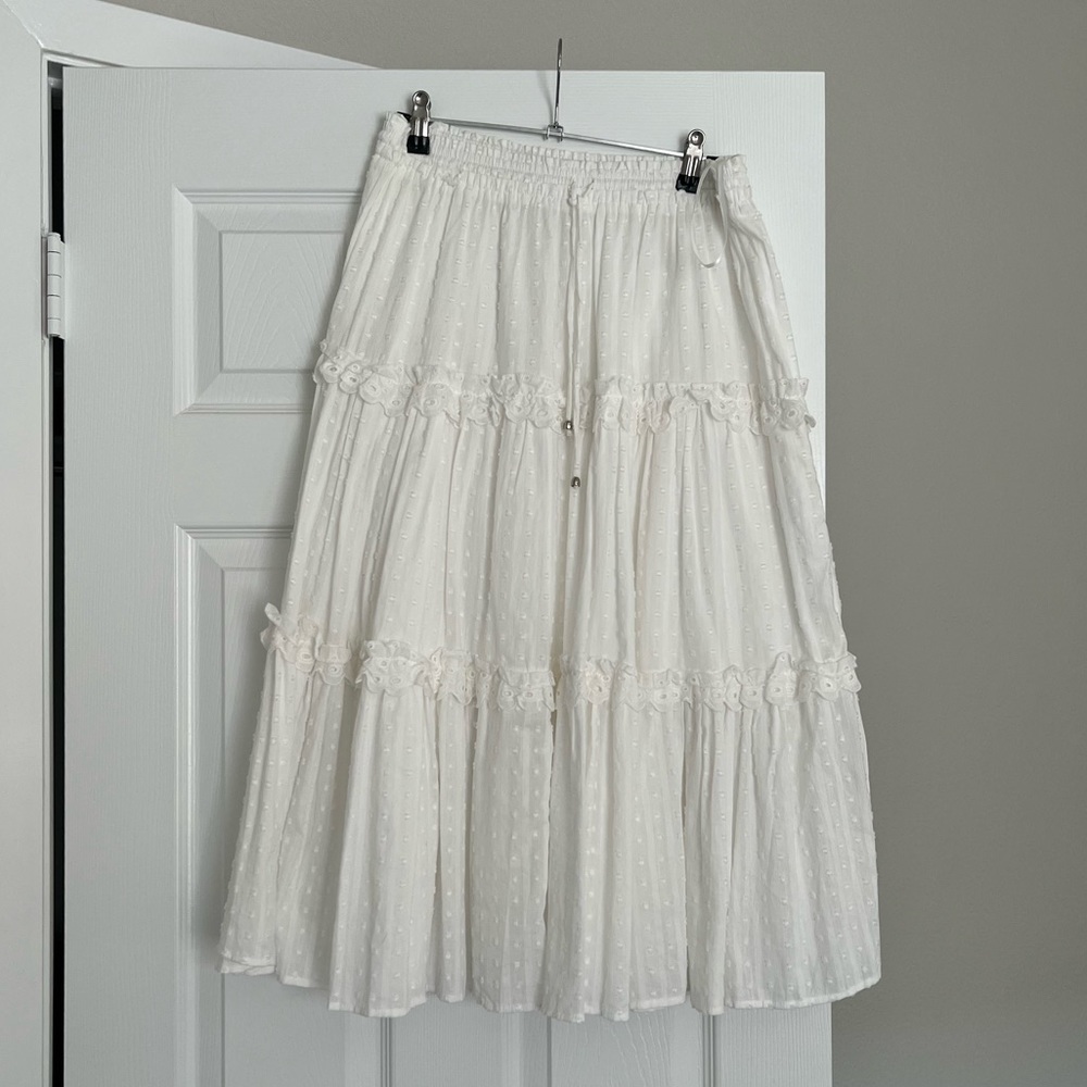 White eyelet midi skirt